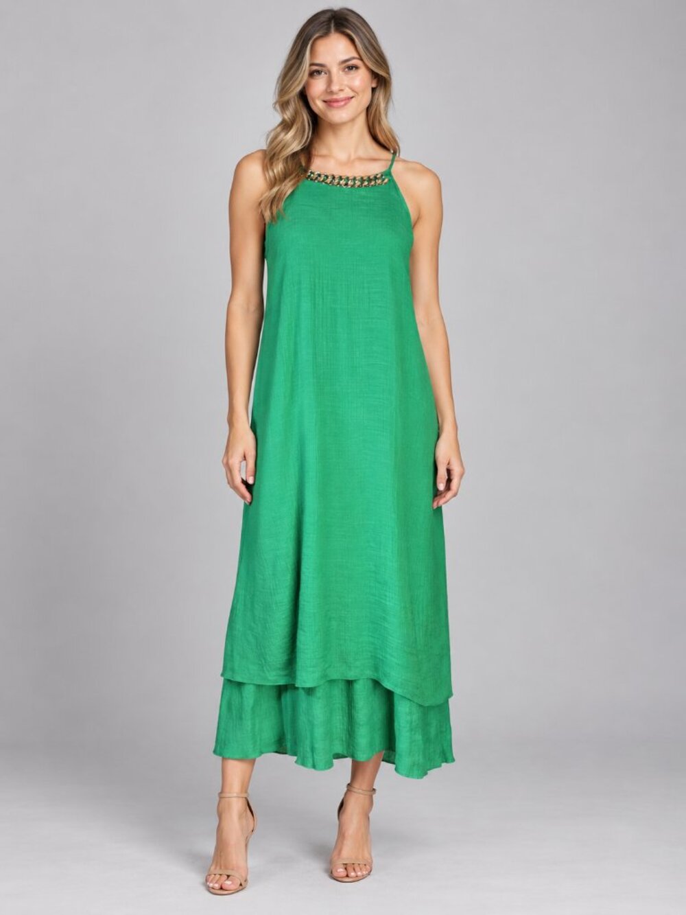 Mlle Gabrielle Flowy Emerald Green Cocktail Dress - Size L